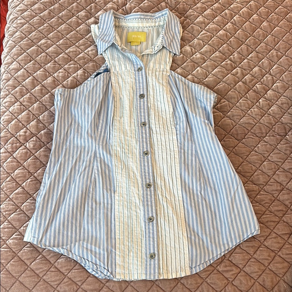 Blue and White Striped Sleeveless Shirt